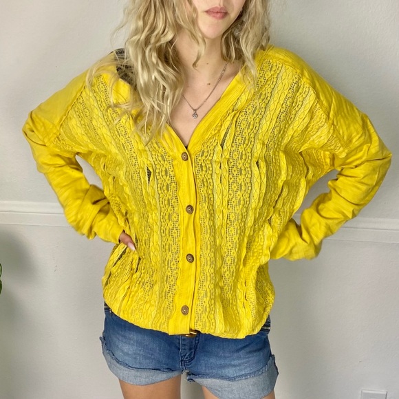 Crochet Lace Button Down Cardigan Boho Peasant - Picture 5 of 10